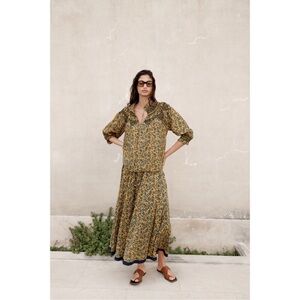 NWT Zara yellow floral smocked blouse and matching skirt both size M